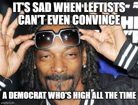 Snoop dogg likes | IT'S SAD WHEN LEFTISTS CAN'T EVEN CONVINCE A DEMOCRAT WHO'S HIGH ALL THE TIME | image tagged in snoop dogg likes | made w/ Imgflip meme maker
