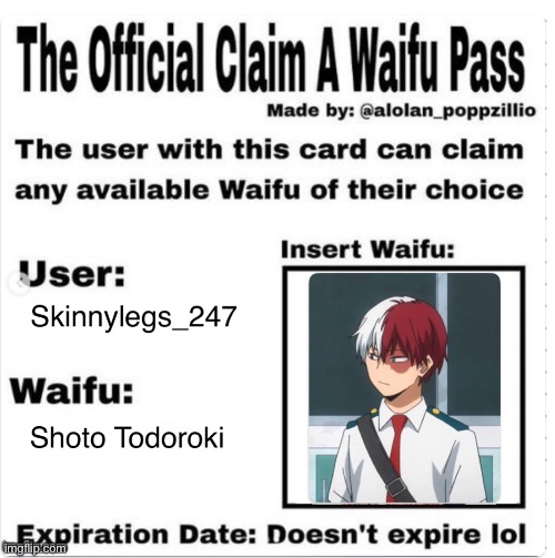 He is mine now ❤️ | image tagged in shoto todoroki,official claim a waifu pass,waifu,shoto,my hero academia,manga | made w/ Imgflip meme maker