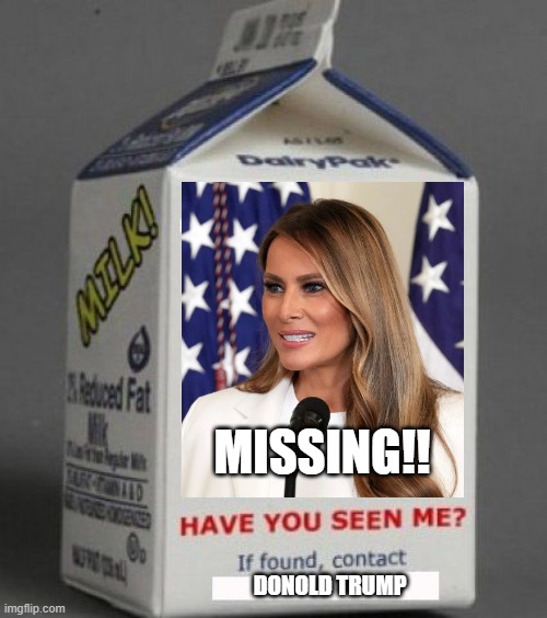 First Lady | MISSING!! DONOLD TRUMP | image tagged in milk carton | made w/ Imgflip meme maker