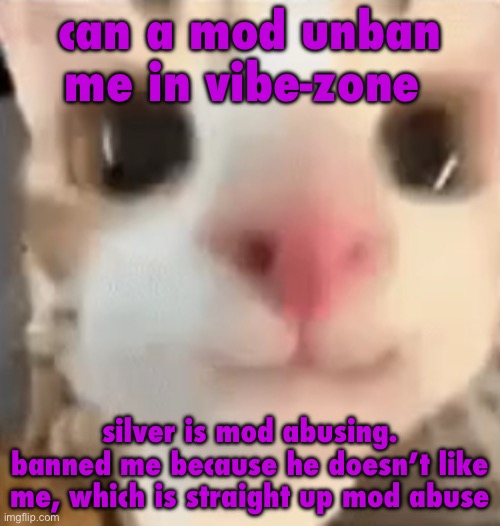 hai :3 | can a mod unban me in vibe-zone; silver is mod abusing. banned me because he doesn’t like me, which is straight up mod abuse | image tagged in hai 3 | made w/ Imgflip meme maker