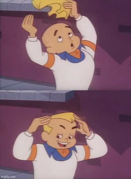 Freddie Hair Off Hair On | image tagged in hair off,hair on,puts hair back on,freddie,scooby doo | made w/ Imgflip meme maker