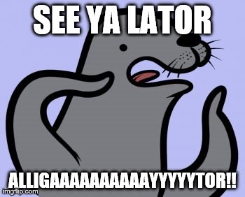 Homophobic Seal Meme | SEE YA LATOR ALLIGAAAAAAAAAAYYYYYTOR!! | image tagged in memes,homophobic seal | made w/ Imgflip meme maker