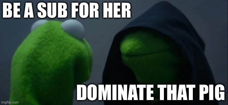 Sub of Dom? | BE A SUB FOR HER DOMINATE THAT PIG | image tagged in memes,evil kermit,submission,domination | made w/ Imgflip meme maker