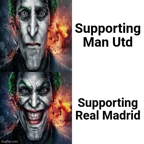 Why does the Jonkler like Real Madrid? is he Spaniard? | Supporting Man Utd; Supporting Real Madrid | image tagged in jonkler hotline bling,real madrid,manchester united,jonkler,why so serious,jokes | made w/ Imgflip meme maker