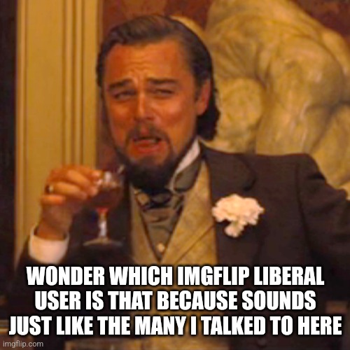 Laughing Leo Meme | WONDER WHICH IMGFLIP LIBERAL USER IS THAT BECAUSE SOUNDS JUST LIKE THE MANY I TALKED TO HERE | image tagged in memes,laughing leo | made w/ Imgflip meme maker