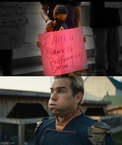 Baltimore Scool seestem | image tagged in stressed homelander,school,baltimore,politics,political meme | made w/ Imgflip meme maker