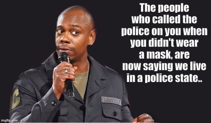 comedian  | The people who called the police on you when you didn't wear a mask, are now saying we live in a police state.. | image tagged in comedian | made w/ Imgflip meme maker