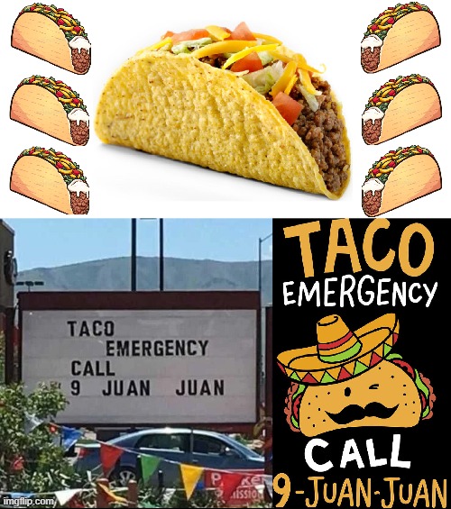 "I Love You more than Tacos," said N.O.E. (no one ever) | image tagged in vince vance,tacos,taco bell,emergency,911,juan | made w/ Imgflip meme maker
