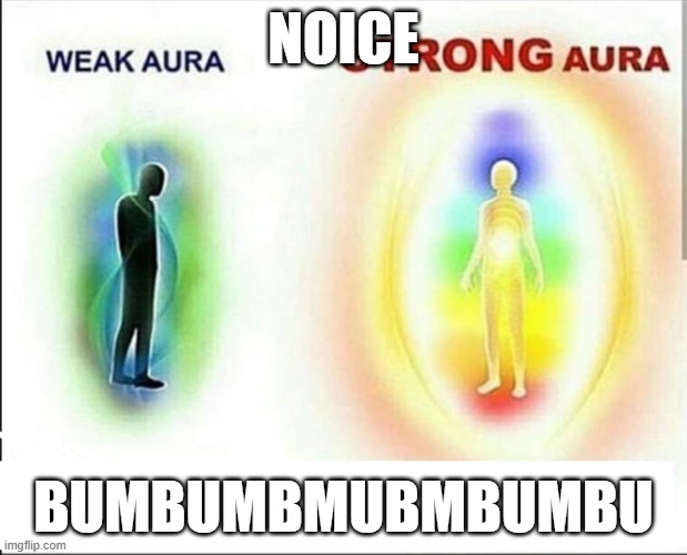 weak aura vs strong aura | NOICE; BUMBUMBMUBMBUMBU | image tagged in weak aura vs strong aura | made w/ Imgflip meme maker