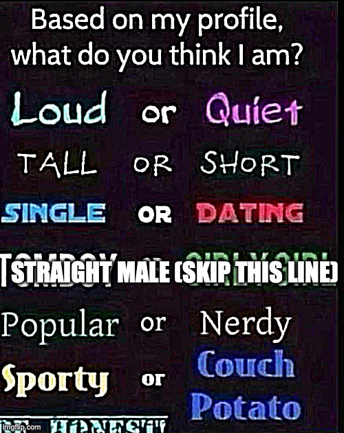 based on my profile what do you think I am? | STRAIGHT MALE (SKIP THIS LINE) | image tagged in based on my profile what do you think i am | made w/ Imgflip meme maker