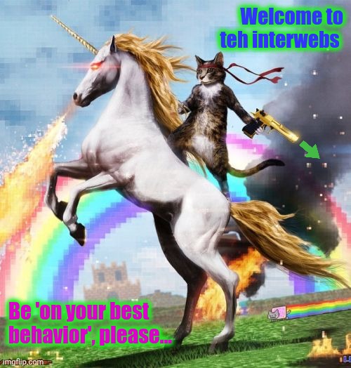 Welcome To The Internets Meme | Welcome to teh interwebs Be 'on your best behavior', please... | image tagged in memes,welcome to the internets | made w/ Imgflip meme maker