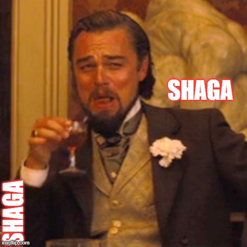 Shaga | SHAGA; SHAGA | image tagged in memes,laughing leo | made w/ Imgflip meme maker