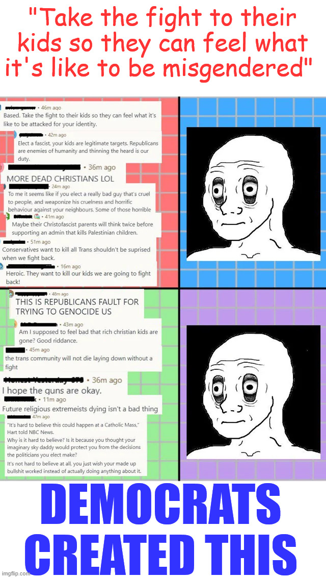 democrats and their MSM created this | "Take the fight to their kids so they can feel what it's like to be misgendered"; DEMOCRATS CREATED THIS | image tagged in insane,democrats,msm | made w/ Imgflip meme maker