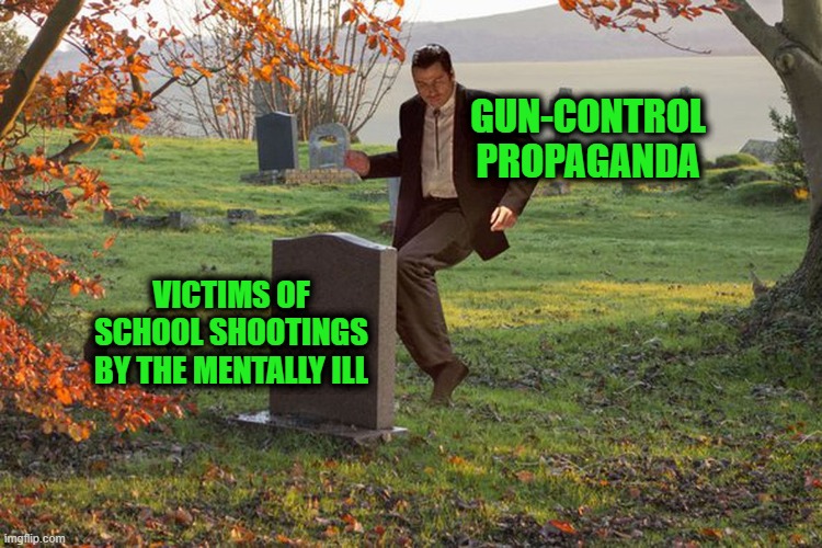 Dancing on the Graves | GUN-CONTROL PROPAGANDA; VICTIMS OF SCHOOL SHOOTINGS BY THE MENTALLY ILL | image tagged in dancing on a cheaters grave | made w/ Imgflip meme maker