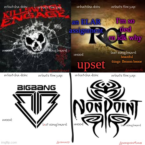 RSCL shared temp | an ELAR assignment; I'm so tied rn idk why; beautiful things- Benson boone; upset | image tagged in rscl shared temp | made w/ Imgflip meme maker