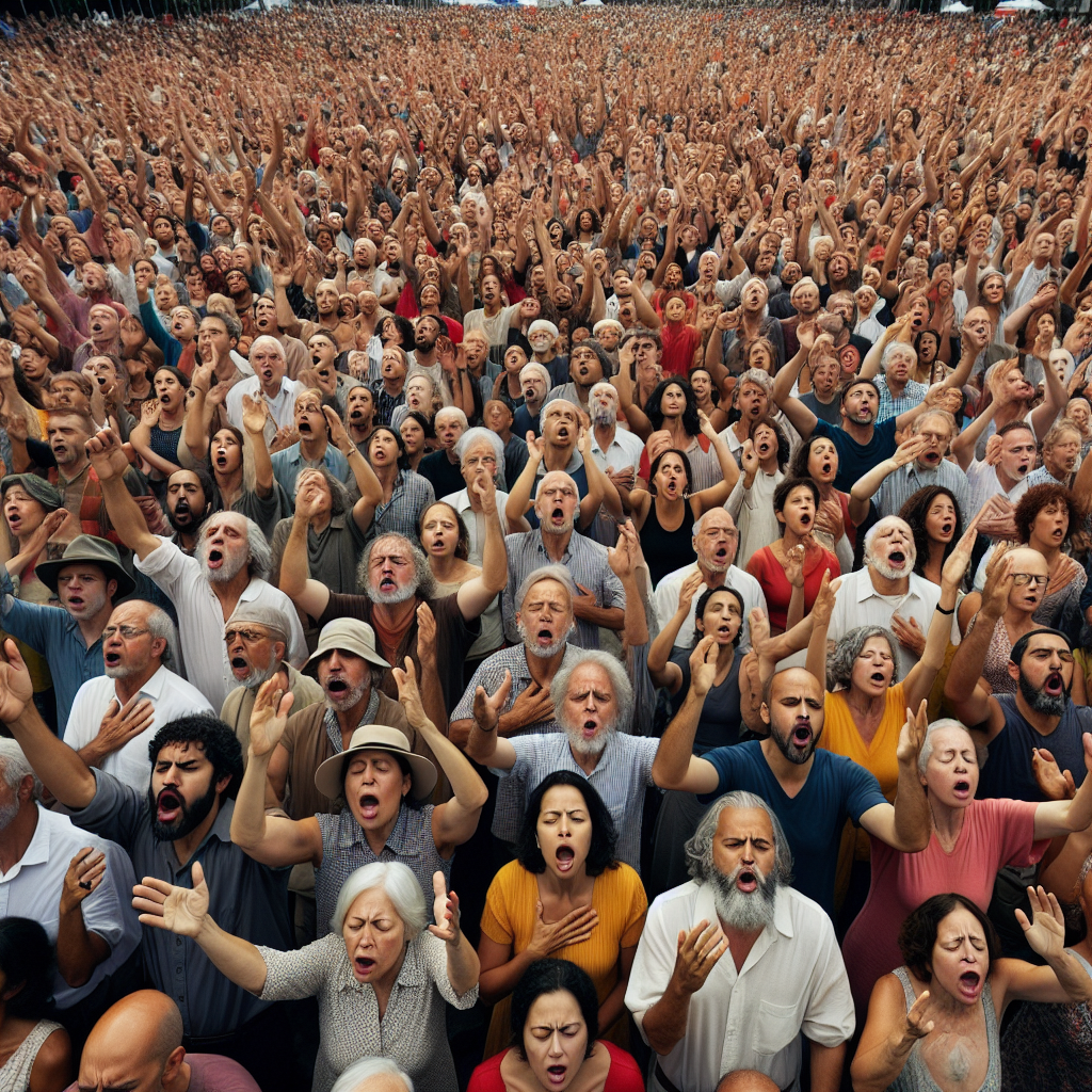 A crowd chanting Blank Meme Template
