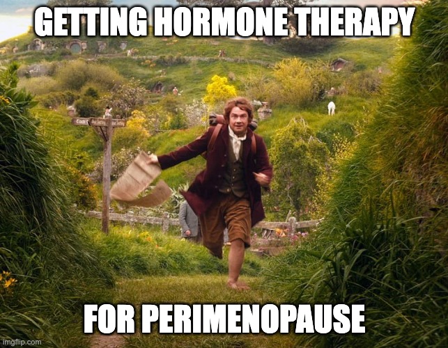 Perimenopausal LOTR | GETTING HORMONE THERAPY; FOR PERIMENOPAUSE | image tagged in samwise running lotr,perimenopause | made w/ Imgflip meme maker
