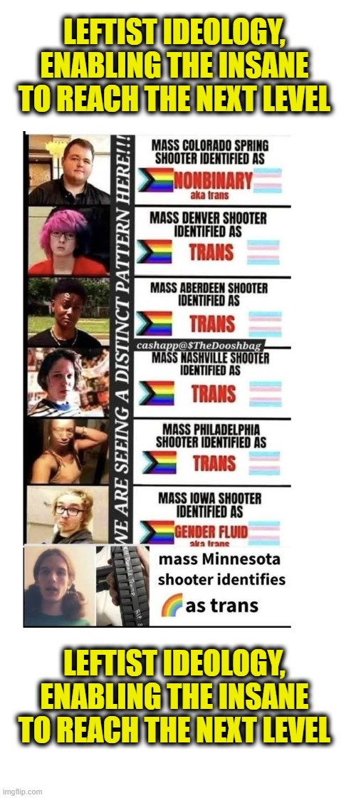 More Leftist Logic | LEFTIST IDEOLOGY,
ENABLING THE INSANE
TO REACH THE NEXT LEVEL; LEFTIST IDEOLOGY,
ENABLING THE INSANE
TO REACH THE NEXT LEVEL | image tagged in leftists,transgender | made w/ Imgflip meme maker