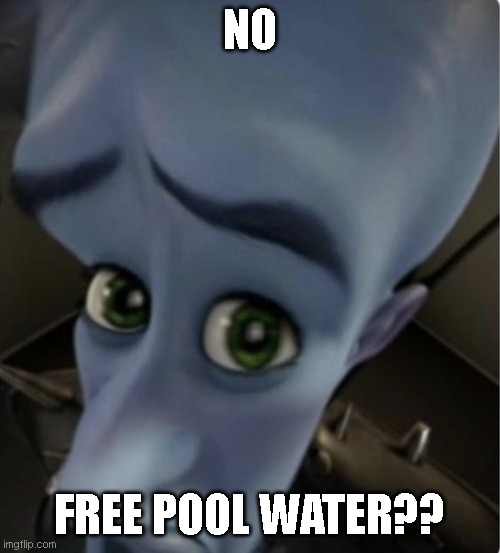 No bitches template | NO FREE POOL WATER?? | image tagged in no bitches template | made w/ Imgflip meme maker