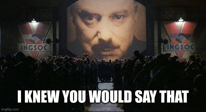 Big Brother 1984 | I KNEW YOU WOULD SAY THAT | image tagged in big brother 1984 | made w/ Imgflip meme maker