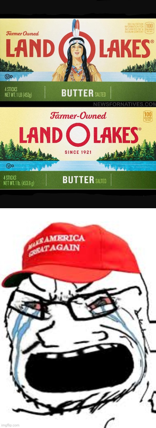 Some people just can't handle progress | image tagged in land o lakes,maga,tantrum,logo,who wants change | made w/ Imgflip meme maker