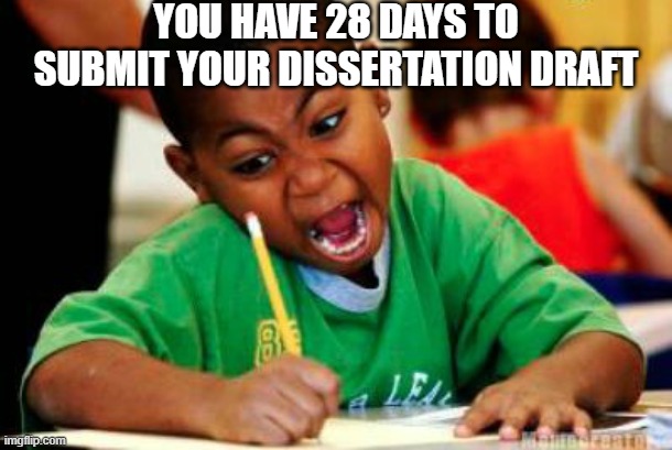 When You Need to Write Fast | YOU HAVE 28 DAYS TO SUBMIT YOUR DISSERTATION DRAFT | image tagged in writing,dissertation,phd,grad school | made w/ Imgflip meme maker