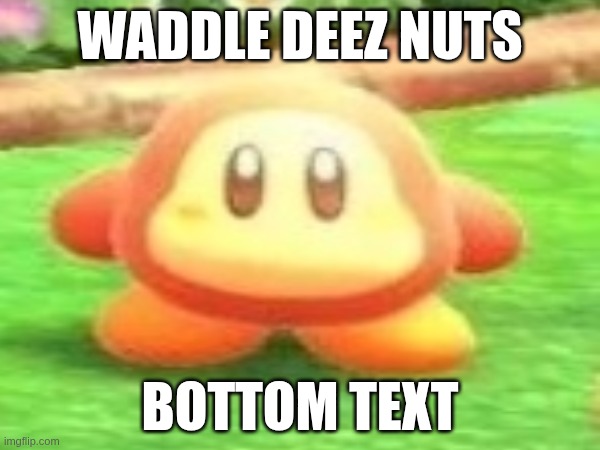 waddle deez nuts | WADDLE DEEZ NUTS; BOTTOM TEXT | image tagged in waddle dee,deez nutz,kirby | made w/ Imgflip meme maker