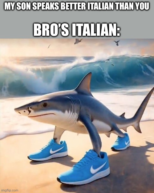 what is bro speaking? | MY SON SPEAKS BETTER ITALIAN THAN YOU; BRO’S ITALIAN: | image tagged in tralalero tralala,italian,brainrot | made w/ Imgflip meme maker