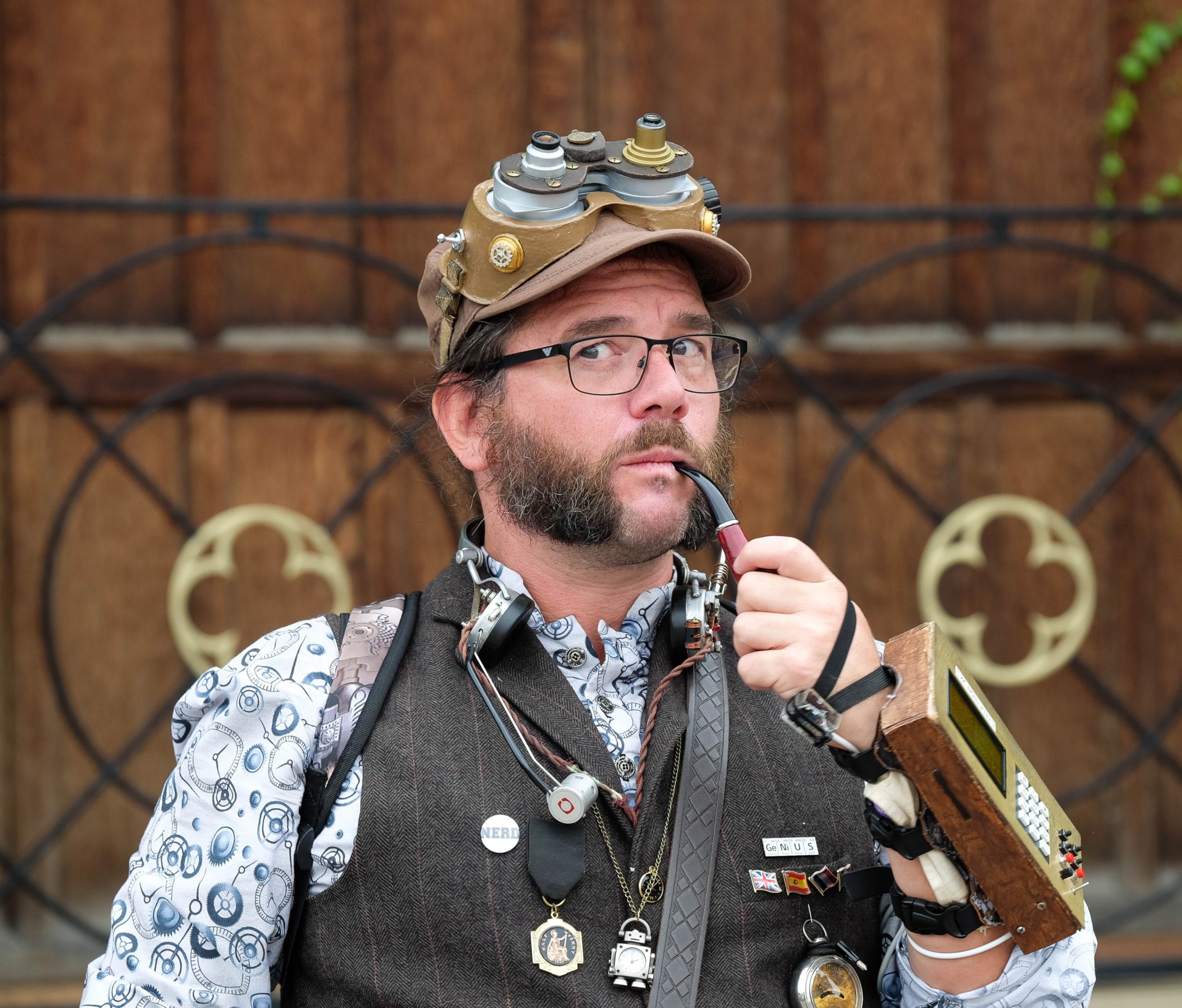 High Quality Posh Steampunk man with pipe Blank Meme Template