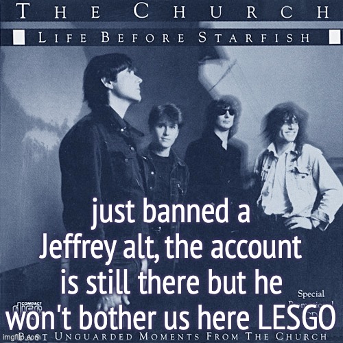 Life Before Starfish | just banned a Jeffrey alt, the account is still there but he won't bother us here LESGO | image tagged in life before starfish | made w/ Imgflip meme maker