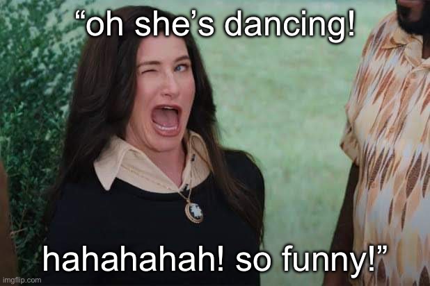 WandaVision Agnes wink | “oh she’s dancing! hahahahah! so funny!” | image tagged in wandavision agnes wink | made w/ Imgflip meme maker