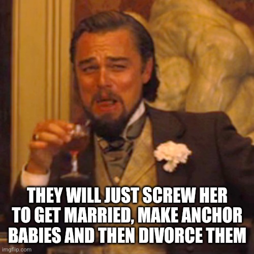 Laughing Leo Meme | THEY WILL JUST SCREW HER TO GET MARRIED, MAKE ANCHOR BABIES AND THEN DIVORCE THEM | image tagged in memes,laughing leo | made w/ Imgflip meme maker