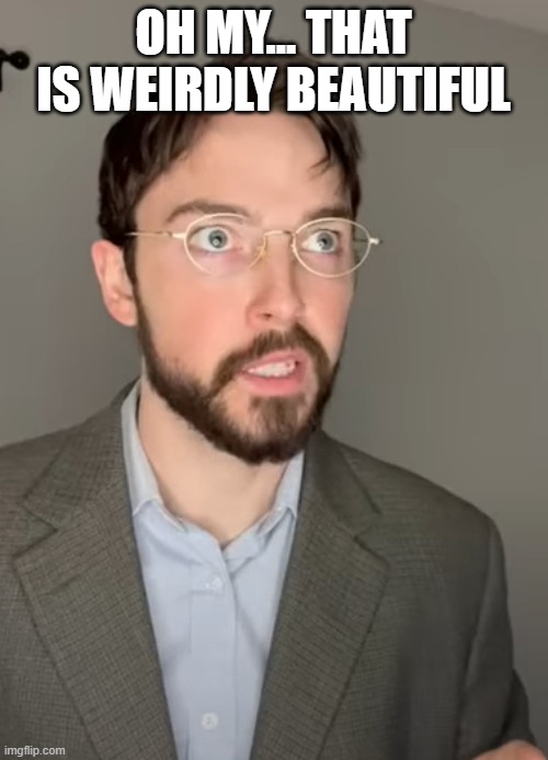 Justin Case Shocked | OH MY... THAT IS WEIRDLY BEAUTIFUL | image tagged in justin case shocked | made w/ Imgflip meme maker