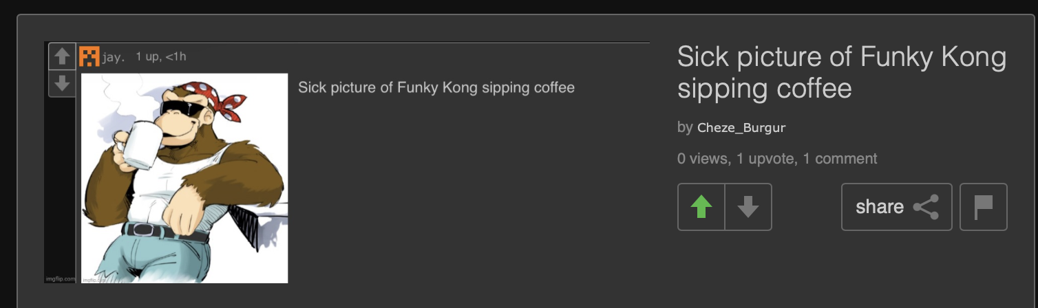 sick picture of a sick picture of funky kong sipping coffee Blank Meme Template