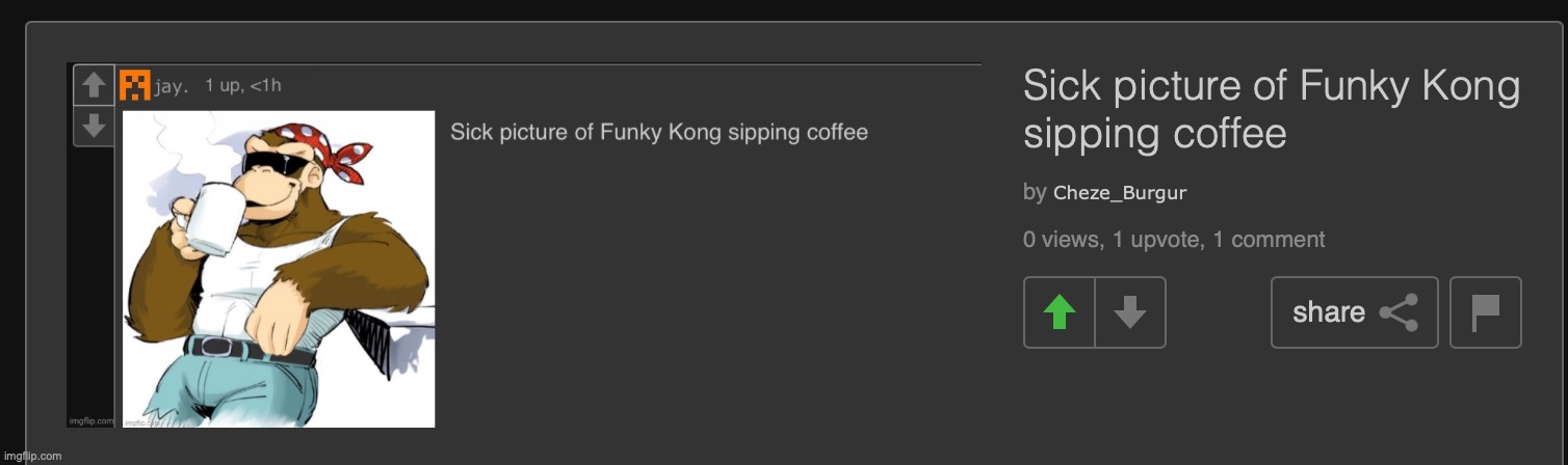 sick picture of a sick picture of funky kong sipping coffee | image tagged in sick picture of a sick picture of funky kong sipping coffee | made w/ Imgflip meme maker