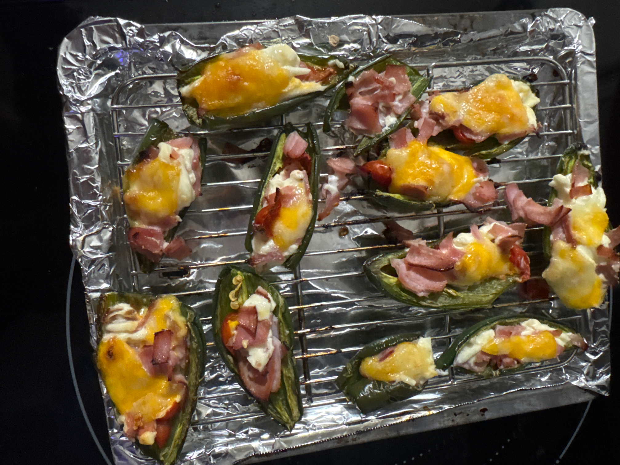 Jalapeño poppers with slices of ham, cream and Colby Jack cheese Blank Meme Template
