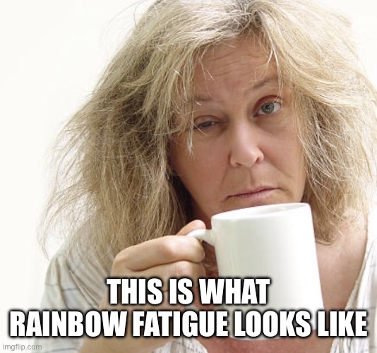 Fatigue | THIS IS WHAT RAINBOW FATIGUE LOOKS LIKE | image tagged in fatigue | made w/ Imgflip meme maker