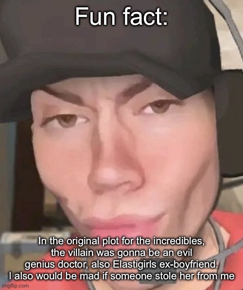 Irl scout | Fun fact:; In the original plot for the incredibles, the villain was gonna be an evil genius doctor, also Elastigirls ex-boyfriend. I also would be mad if someone stole her from me | image tagged in irl scout,msmg | made w/ Imgflip meme maker
