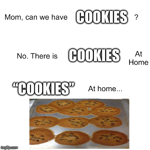 bad cookies | COOKIES; COOKIES; “COOKIES” | image tagged in mom can we have,cookies,memes,funny,new | made w/ Imgflip meme maker