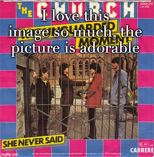 I can name the band members from left to right | I love this image so much, the picture is adorable | image tagged in the unguarded moment/she never said | made w/ Imgflip meme maker