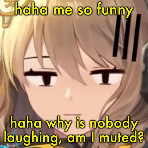 Anis | haha me so funny; haha why is nobody laughing, am I muted? | image tagged in anis | made w/ Imgflip meme maker