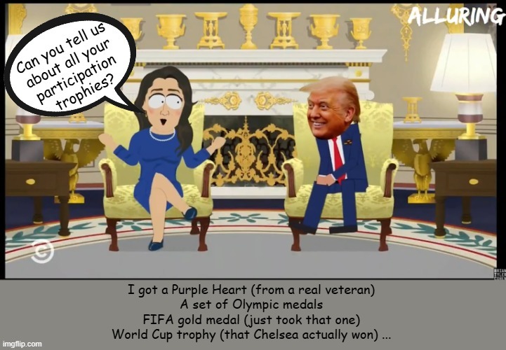 That many participation trophies will make you WEAK! | image tagged in trump,baby trump,participation trophy,too weak unlimited power,maga | made w/ Imgflip meme maker