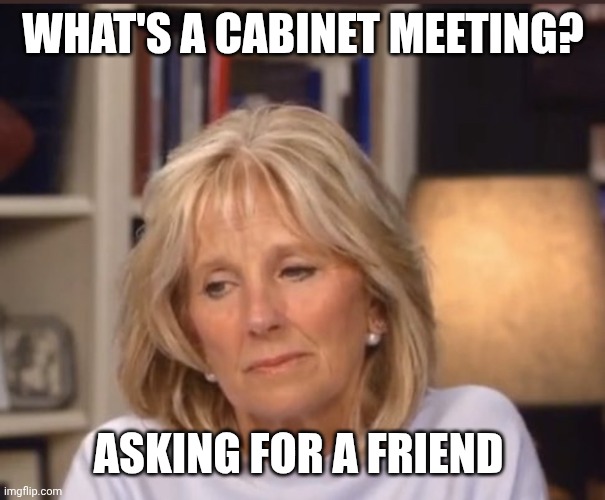 Jill Biden meme | WHAT'S A CABINET MEETING? ASKING FOR A FRIEND | image tagged in jill biden meme | made w/ Imgflip meme maker