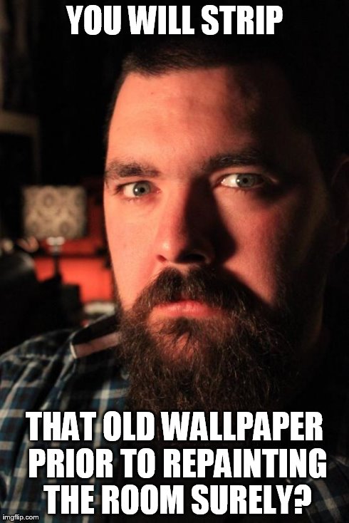 Dating Site Murderer Meme | YOU WILL STRIP THAT OLD WALLPAPER PRIOR TO REPAINTING THE ROOM SURELY? | image tagged in memes,dating site murderer | made w/ Imgflip meme maker