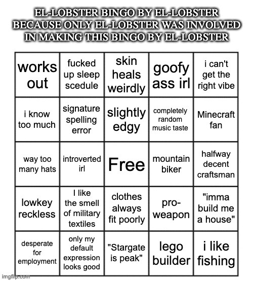 new bingo for you water addicted creatures | image tagged in el-lobster bingo | made w/ Imgflip meme maker