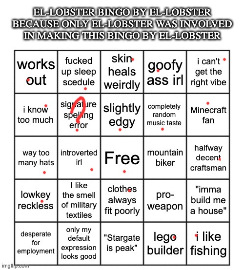 el-lobster bingo | image tagged in el-lobster bingo | made w/ Imgflip meme maker