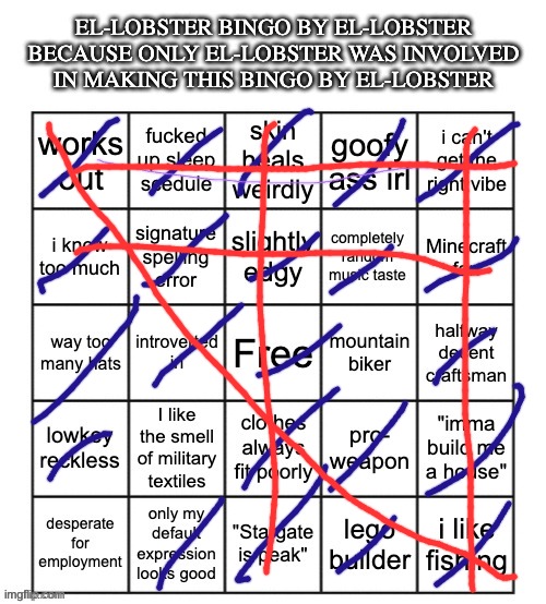 el-lobster bingo | image tagged in el-lobster bingo | made w/ Imgflip meme maker