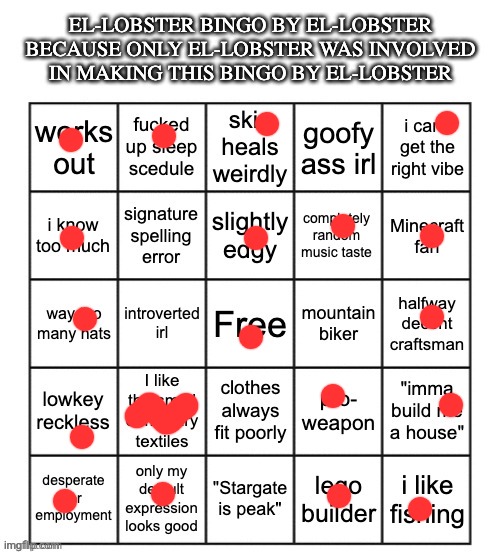 el-lobster bingo | image tagged in el-lobster bingo | made w/ Imgflip meme maker