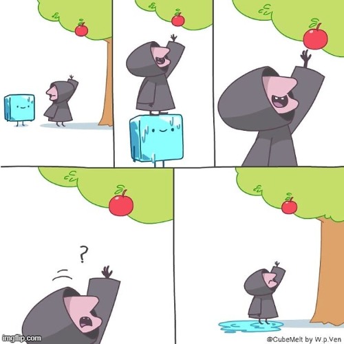 image tagged in apple,tree,apple tree,ice cube,melting,water | made w/ Imgflip meme maker