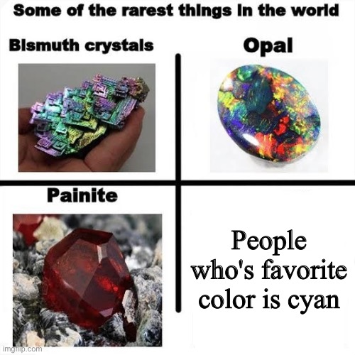 Cyan is not blue it's it own Color If cyan is blue then Orange is Red | People who's favorite color is cyan | image tagged in some of the rarest things in the world,you can't deny the facts,cyan | made w/ Imgflip meme maker